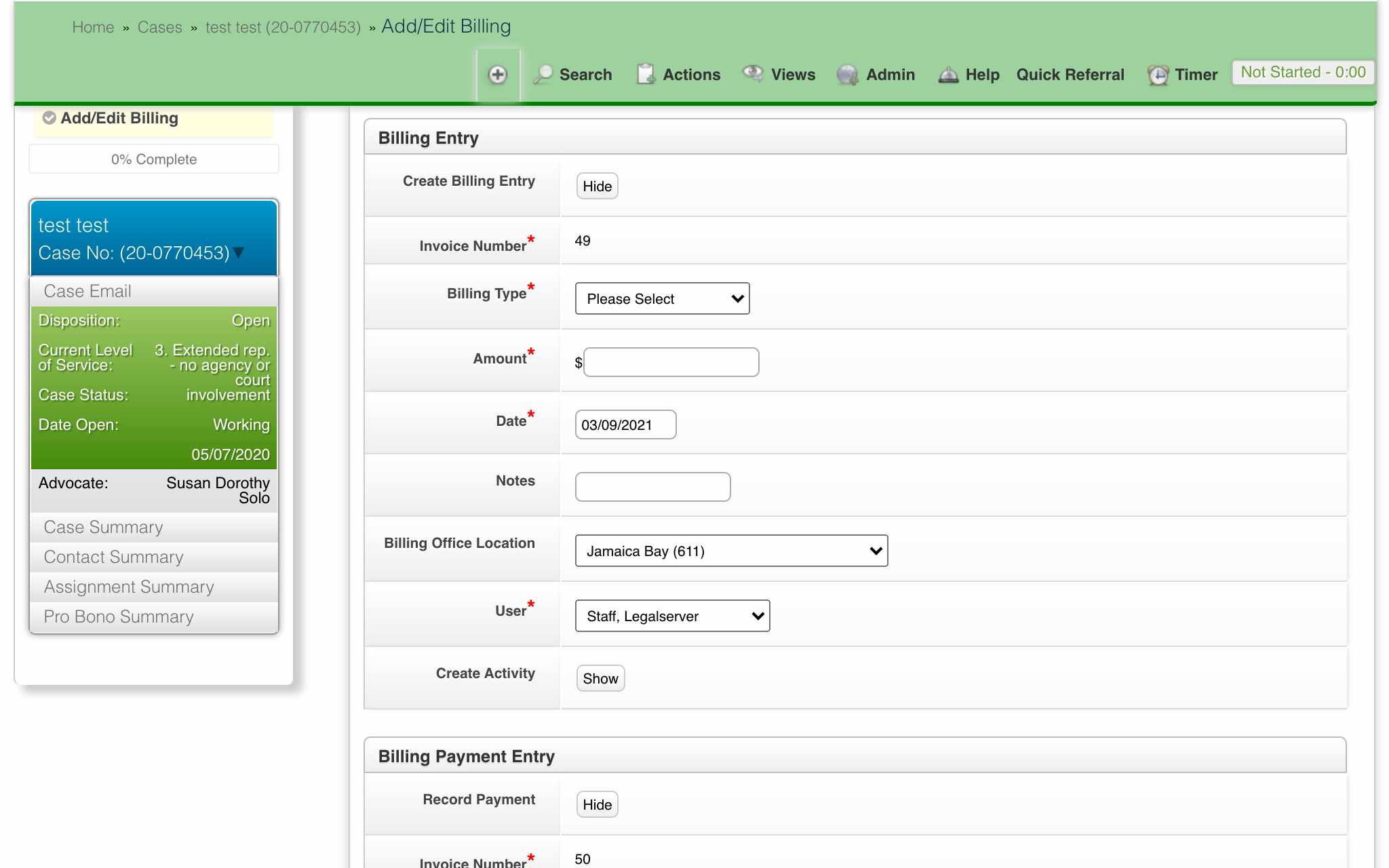 Client Billing screenshot.
