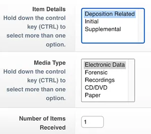 Screenshot of discovery item dialog in LegalServer.
