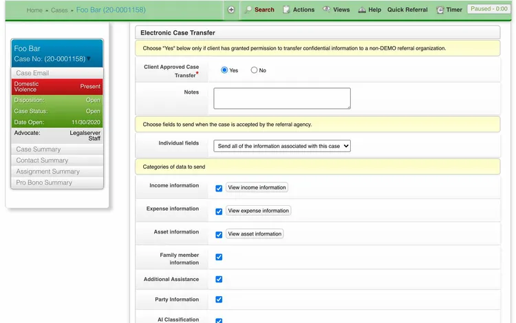 Electronic Case Transfer screenshot.