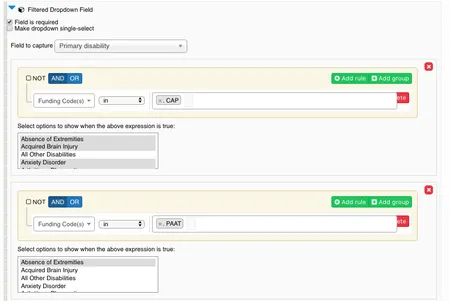 filtered dropdown admin screenshot.