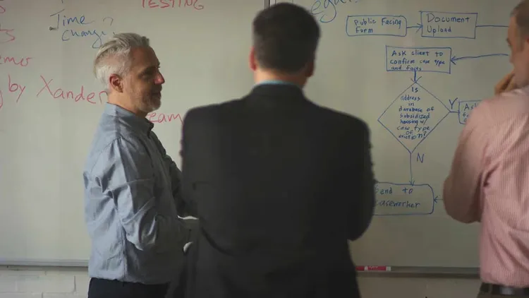 White guys standing in front of a whiteboard.
