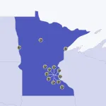 Minnesota map with locations of legal aid agencies using LegalServer highlighted.