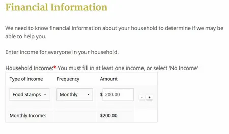 online intake financial information.