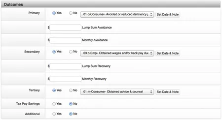 Screenshot of the Outcomes module.